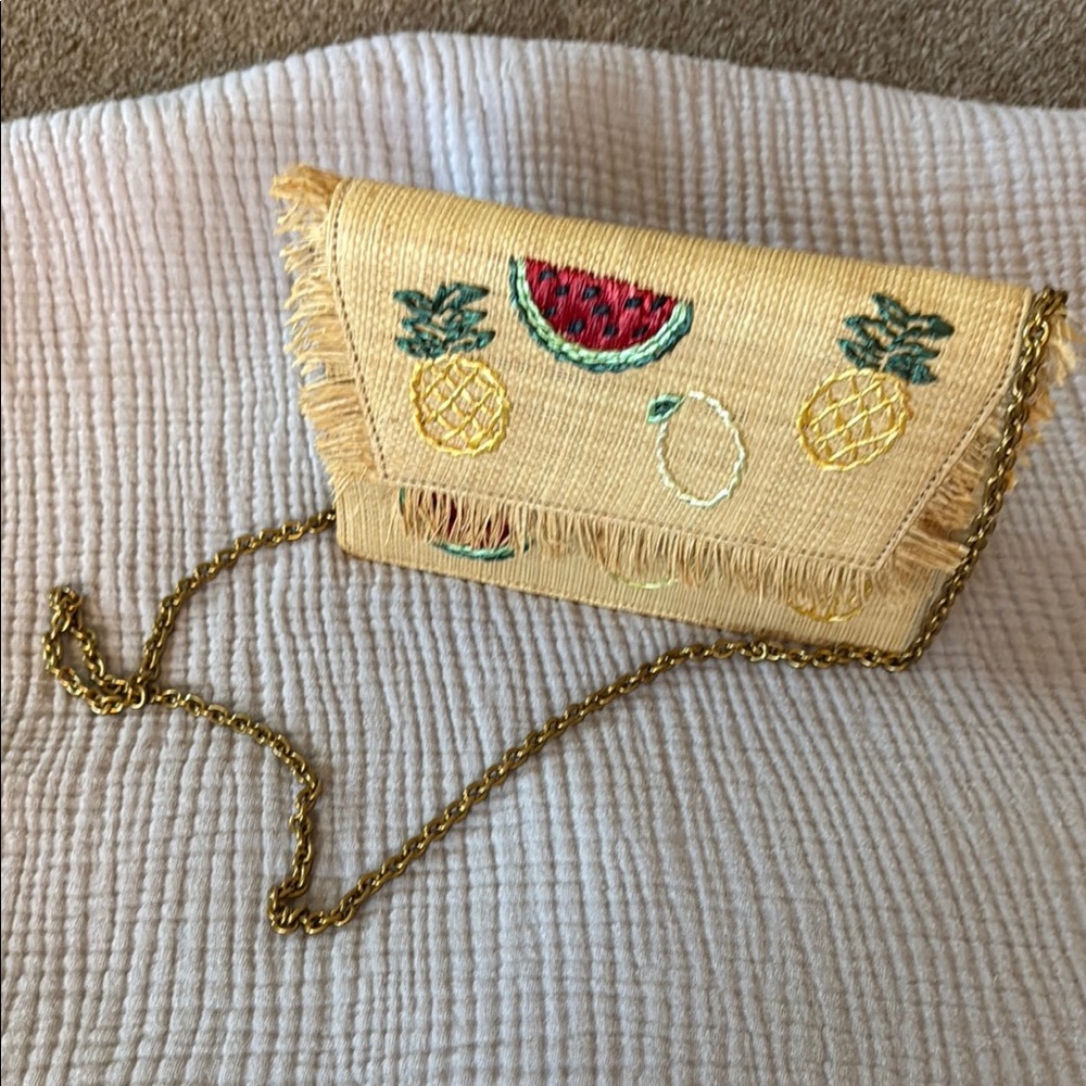 J. Crew Tan and Gold Clutch with Elegant Design